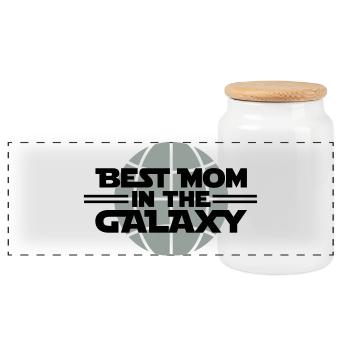 Best Mom In The Galaxy - Panoramic Cookie Jar with Wooden Lid - white - Front