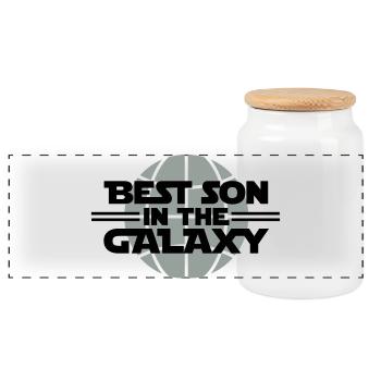 Best Son In The Galaxy - Panoramic Cookie Jar with Wooden Lid - white - Front
