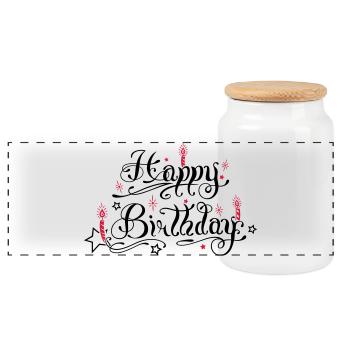 Joyeux anniversaire avec des bougies - Boîte à biscuits avec couvercle en bois - blanc - Devant