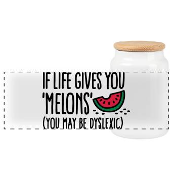 If live gives you melons, you may be dyslexic - Panoramic Cookie Jar with Wooden Lid - white - Front