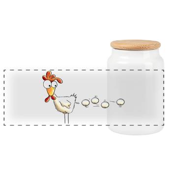 Poule pond un oeuf dessin animé - Boîte à biscuits avec couvercle en bois - blanc - Devant