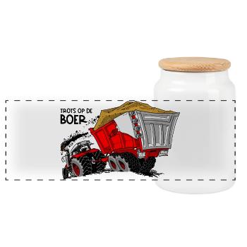 0954 Proud of the farmer COLOR - Panoramic Cookie Jar with Wooden Lid - white - Front