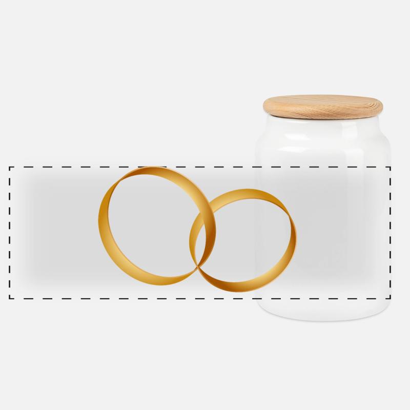zwei goldene Ringe - Ehering - Hochzeit - Panorama Keksdose mit Holzdeckel - Weiß
