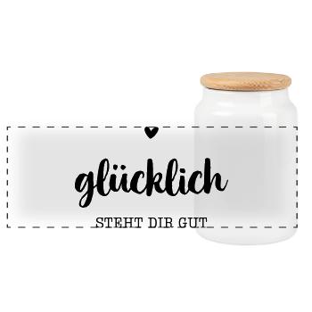 Le bonheur te va bien - Cœur - Boîte à biscuits avec couvercle en bois - blanc - Devant