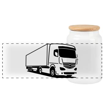 Truck truck – clear edge on the road - Panoramic Cookie Jar with Wooden Lid - white - Front