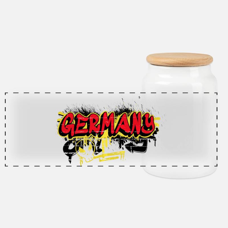 Deutschland Graffiti Flaggen Design - Panorama Keksdose mit Holzdeckel - Weiß
