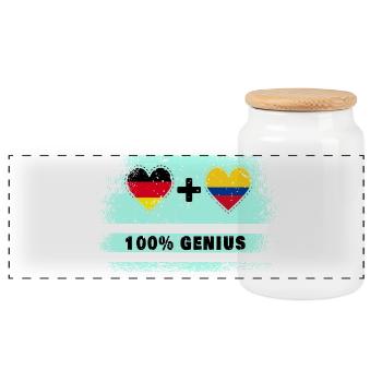 Deutschland und Kolumbien 100% Genial / Geschenk - Panorama Keksdose mit Holzdeckel - Weiß - Vorne