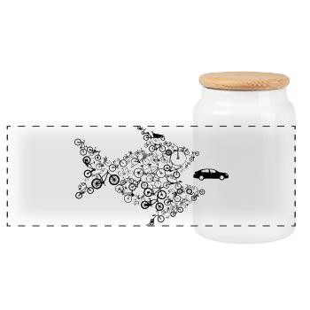 Bicycles Fish eats car - Bicycle - Panoramic Cookie Jar with Wooden Lid - white - Front