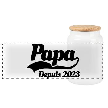 Papa depuis 2023 fête des pères enceinte naissance - Boîte à biscuits avec couvercle en bois - blanc - Devant