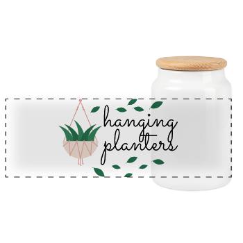 Hängender Blumentopf mit Grün - Panorama Keksdose mit Holzdeckel - Weiß - Vorne