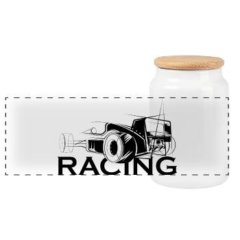 racing illustration Symbol Logo icon Autorennen - Panorama Keksdose mit Holzdeckel - Weiß - Vorne