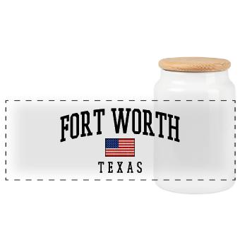Motif du drapeau de Fort Worth, Texas, USA - Boîte à biscuits avec couvercle en bois - blanc - Devant