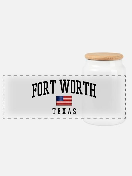 Fort Worth Texas USA Flaggenmotiv - Panorama Keksdose mit Holzdeckel - Weiß