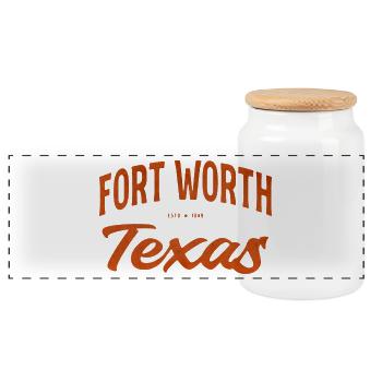 Écriture texane de Fort Worth - Boîte à biscuits avec couvercle en bois - blanc - Devant