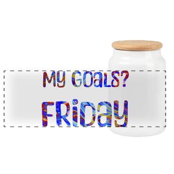 My Goals? Friday - Mein Ziel? Freitag - Panorama Keksdose mit Holzdeckel - Weiß - Vorne