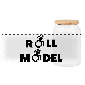 Eine weibliche Rollstuhlfahrerin ist Rollenmodell * - Panorama Keksdose mit Holzdeckel - Weiß - Vorne