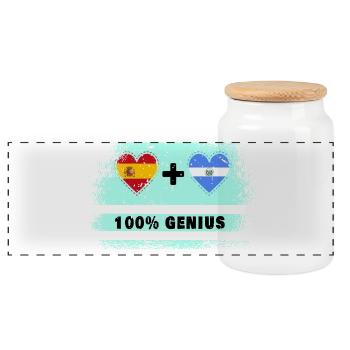 Spain and El Salvador flag 100% genius - Panoramic Cookie Jar with Wooden Lid - white - Front