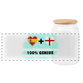 Spanien und England Flagge 100% genial - Panorama Keksdose mit Holzdeckel - Weiß - Vorne