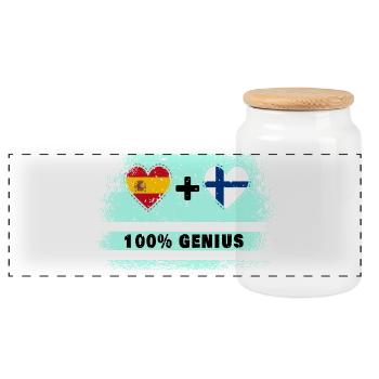 Spanien und Finnland Flagge 100% genial - Panorama Keksdose mit Holzdeckel - Weiß - Vorne