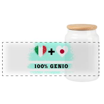 Italien und Japan 100% geniale Flagge - Panorama Keksdose mit Holzdeckel - Weiß - Vorne