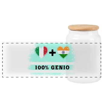 Italien und Indien 100% Genius Flagge - Panorama Keksdose mit Holzdeckel - Weiß - Vorne