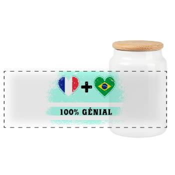 Drapeau France et Brésil 100% génial - Boîte à biscuits avec couvercle en bois - blanc - Devant