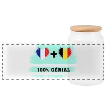 Drapeau France et Belgique 100% génial - Boîte à biscuits avec couvercle en bois - blanc - Devant
