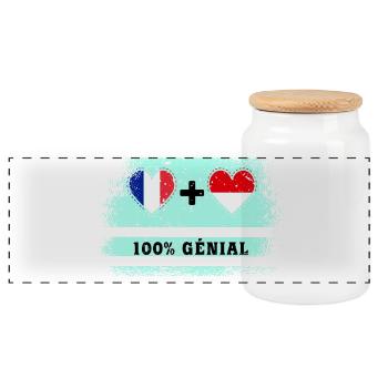 Drapeau France et Indonésie 100% génial - Boîte à biscuits avec couvercle en bois - blanc - Devant