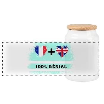 France et Grande-Bretagne Drapeau 100% génial - Boîte à biscuits avec couvercle en bois - blanc - Devant