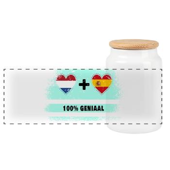 Spanien und Niederlande 100% Genius Flagge - Panorama Keksdose mit Holzdeckel - Weiß - Vorne