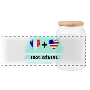 100% tolle Flagge Frankreichs und der USA - Panorama Keksdose mit Holzdeckel - Weiß - Vorne