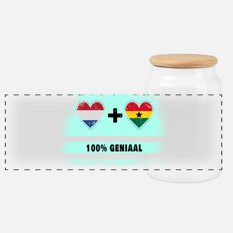 Drapeau 100% Genius du Ghana et des Pays-Bas - Boîte à biscuits avec couvercle en bois - blanc