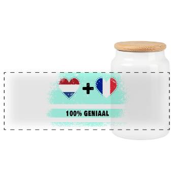 Frankreich und Niederlande 100% Genius Flagge - Panorama Keksdose mit Holzdeckel - Weiß - Vorne