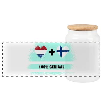 Drapeau 100% Genius de la Finlande et des Pays-Bas - Boîte à biscuits avec couvercle en bois - blanc - Devant