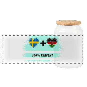 Kenia und Schweden 100% perfekt / Geschenk - Panorama Keksdose mit Holzdeckel - Weiß - Vorne