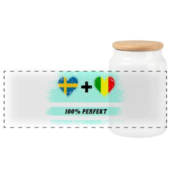 Mali et Suède 100% Parfait / Cadeau - Boîte à biscuits avec couvercle en bois - blanc - Devant