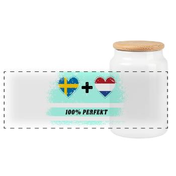 Netherlands and Sweden 100% Perfect / Gift - Panoramic Cookie Jar with Wooden Lid - white - Front