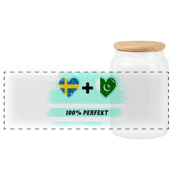 Pakistan and Sweden 100% Perfect / Gift - Panoramic Cookie Jar with Wooden Lid - white - Front