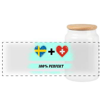Schweiz & Schweden 100% Perfect / Geschenk - Panorama Keksdose mit Holzdeckel - Weiß - Vorne