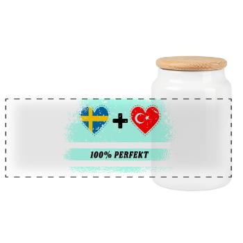Türkei und Schweden 100% perfekt / Geschenk - Panorama Keksdose mit Holzdeckel - Weiß - Vorne