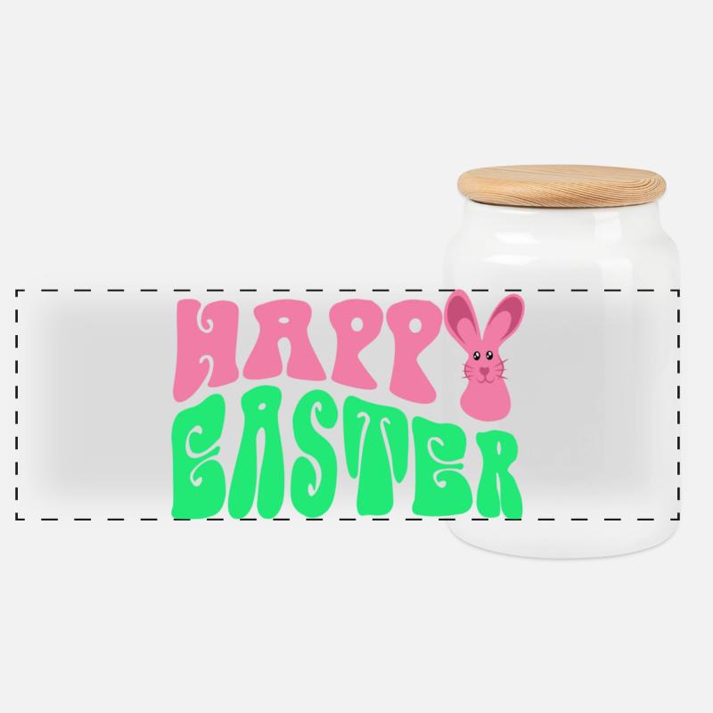 Frohe Ostern - Happy Easter - Panorama Keksdose mit Holzdeckel - Weiß