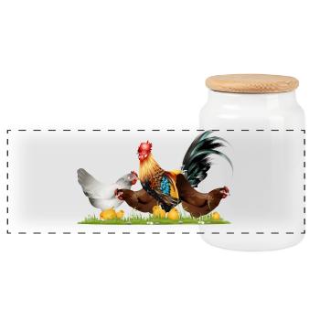Coq majestueux avec des poulets dans la ferme de poulets - Boîte à biscuits avec couvercle en bois - blanc - Devant