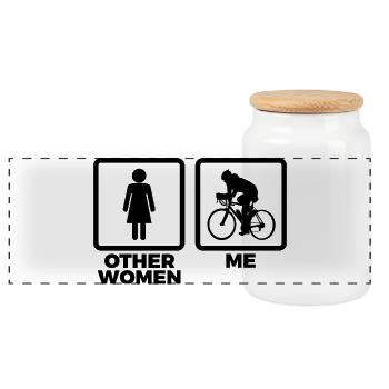 Cycling Women Sketch - Panoramic Cookie Jar with Wooden Lid - white - Front