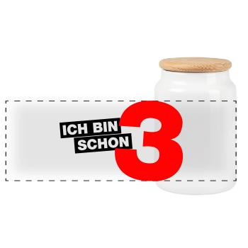 Ich bin schon 3 - Panorama Keksdose mit Holzdeckel - Weiß - Vorne