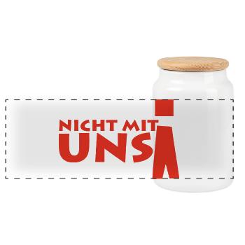 nicht mit uns! - Panorama Keksdose mit Holzdeckel - Weiß - Vorne