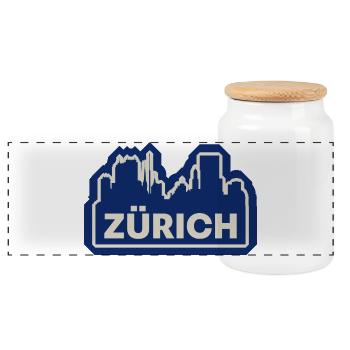 Zurich Skyline Silhouette - Panoramic Cookie Jar with Wooden Lid - white - Front