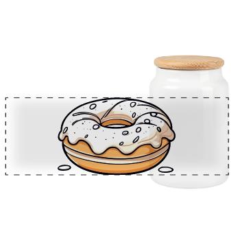 Donut - Panorama Keksdose mit Holzdeckel - Weiß - Vorne