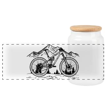 Mountain bike - Panoramic Cookie Jar with Wooden Lid - white - Front
