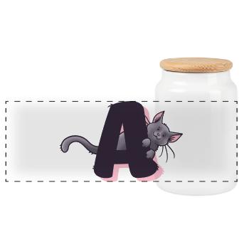 Cat Letter A - Panoramic Cookie Jar with Wooden Lid - white - Front