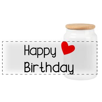 HAPPY BIRTHDAY. HAPPY BIRTHDAY. ANNIVERSARY. - Panoramic Cookie Jar with Wooden Lid - white - Front